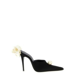 Magda Butrym Pointed Satin Mules With Oversized Pearl - NWT